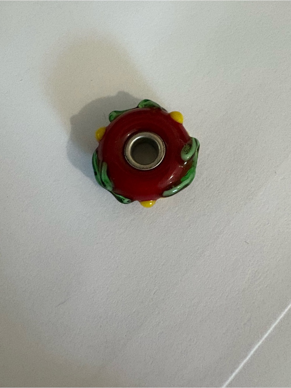 Pandora Red Glass Bead with Green and Yellow Accents